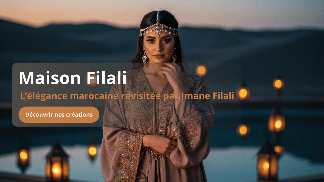 Femme en caftan marocain élégant au coucher du soleil - Maison Filali